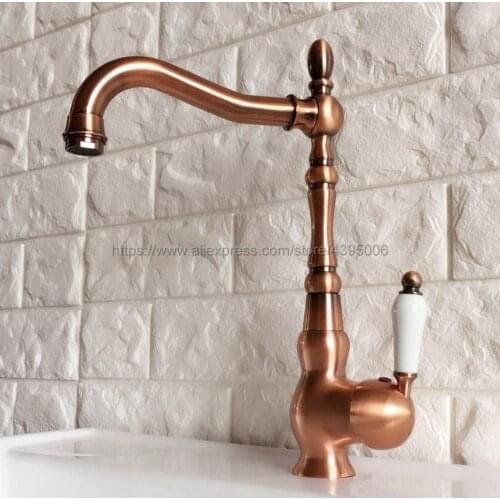 Antique Red Copper Bathroom Kitchen Basin Sink Faucet Mixer Tap Single Handle Single Hole Deck Mounted Bnf422