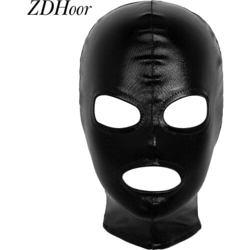 Unisex Latex Headgear Shiny Metallic Face Mask Open Eyes and Mouth Headgear Full Face Mask Hood Role Play Costumes Sexy Cosplay
