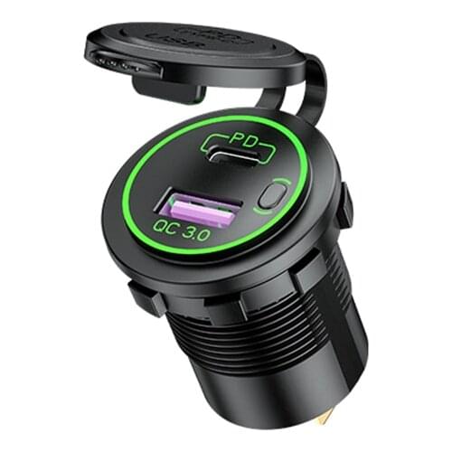 Quick Charge 3.0 PD Car Charger 12V/24V 36W QC3.0 USB-C Voltmeter ON/Off Switch for Marine Boat Motorcycle Truck Golf Cart
