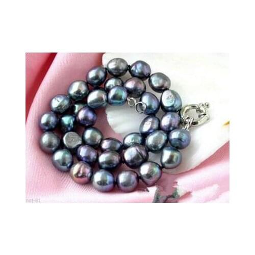NATURAL HUGE 10-13MM black Baroque pearls necklace silver clasp 18"