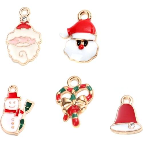 Zinc Based Alloy Christmas Charms Santa Claus Gold Color Enamel Pendants For DIY Necklaces Bracelets Jewelry Making Gifts.10PCs