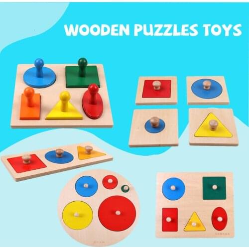 Kids Wooden Puzzles Toys Learning Geometric Shape Panels Hand Grasping Board Educational Preschool Training Montessori Toys