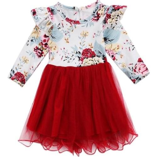 Toddler Kid Baby Girl Floral Printing Lacy Long Sleeve Tulle Tutu Party Dress Outfit