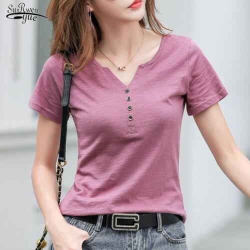 2021 Cotton Solid Short Sleeve T-shirt Women Summer New T-shirts Female Loose Casual Simple Bottoming Shirts Harajuku Tops 9694