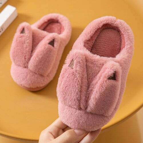 Baby Girls Cotton Slippers 2021 New Winter Childrens Cute Rabbit Plush Slippers Boys Home Indoor Shoes Furry Kids Slippers