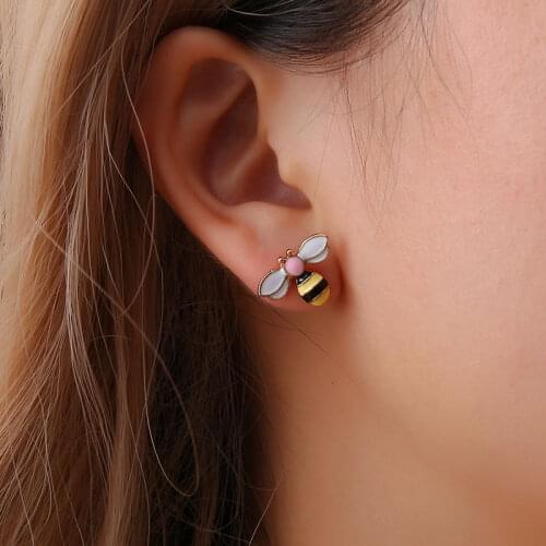Korean Little Bee Stud Earrings For Women Fashion Colorful oil Drop Insect Earrings 2021 Trend Fashion Ear Jewelry Wedding Gift