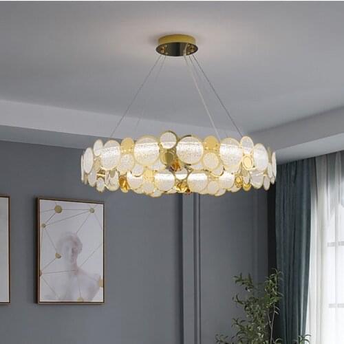 Round Steel Gold Led Pendant Lights White Diamond Glass Gray G9 Pendant Lamp Adjustable Cable Suspend Lamp Lighting Fixtures