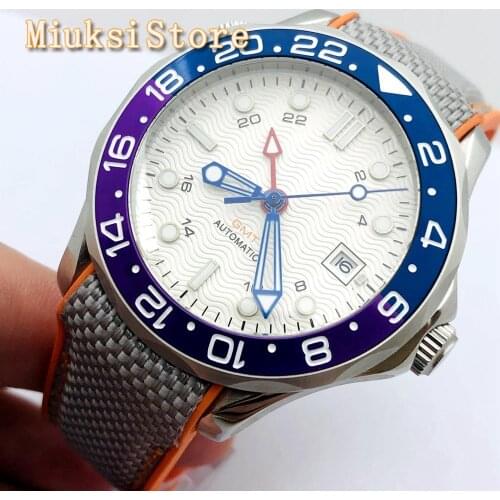 BLIGER Mens High Quality GMT Sterile Mechanical Watch Sapphire Crystal Titanium Bezel White Dial Date Mens Automatic Watch