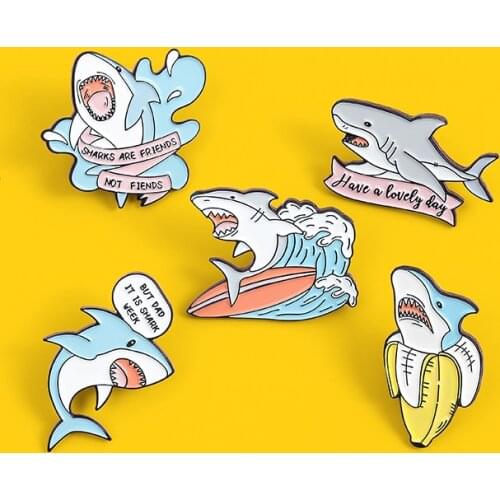 BUT DAD IT IS SHARK WEEK Have a lovely day pin Blue banana shark sharks are eriends not fiends brooch enamel Bag Jewelry Gifts