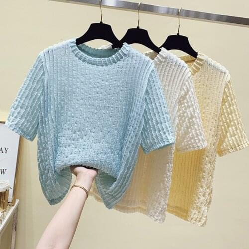 Short-Sleeved Solid Color Spring Autumn Summer Vintage Clothes For Women T-Shirt Tops Blouses Vetement Femme 2021