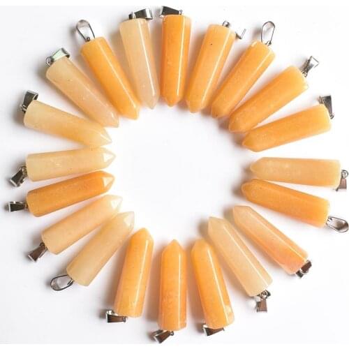 Fashion Hot Sell Natural yellow stone Charm Hexagonal pillar point Pendants for jewelry marking Wholesale 24Pcs Free shipping