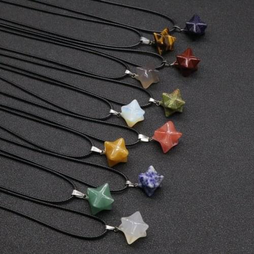 Reiki Healing Merkaba Crystal Pendant Necklace Chakra Natural Stone Star Pendulum Pink Quartz Necklace Dowsing Divination Women