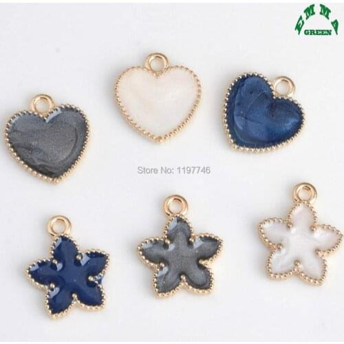 Charms Pearly Lustre Gold Charms cute Enamel Charms 10pcs 17mm Heart Charms lovely Lucky Flower Charms for Earrings making Charm