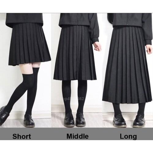 Elastic Waist Japanese Student Girls School Uniform Solid Color JK Suit Pleated Skirt Short/Middle/Long High School Dress