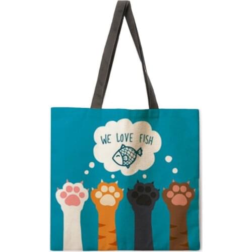 Cats Claw Linen Shopping Bag Ladies Shoulder Bag Foldable Shopping Bag Outdoor Beach Handbag Female Handbag