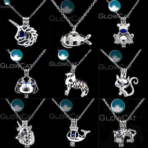 GLOWCAT K549 Australian Shepherd Dog Beads Cage Aromatherapy Oyster Pearl Cage Locket Necklace 18" Steel Chains