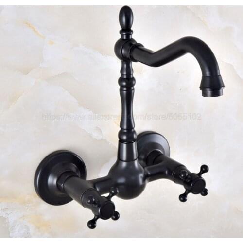 Basin Faucets Oil Rubbed Bronze Bathroom Kitchen Faucet Swivel Wall Mounted Dual Handle Hot Cold Mixer Taps znf855