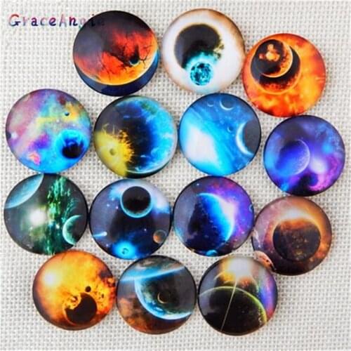 10-50pcs Glass Mix Universe Planet Flatback Cameo Cabochon Domed DIY Jewelry Charm Photo Pendant Setting 8 10 12 15 18 25 30mm