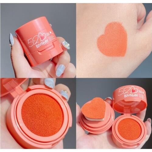 Air Cushion Face Blusher Heart Shape Shimmer Blush Rouge Easy To Wear Natural Face Contour Blush MakeUp Cheek Blusher Cosmetic