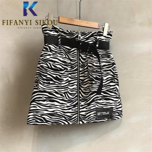 Zebra Print High Waist Skirt Women Pocket Zipper Fashion Sexy Mini Skirt Autumn Winter Womens High Quality A-Line Short Skirts
