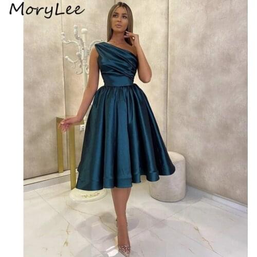 Green Prom Dresses One Shoulder Short A-Line High Quality Satin Prom Dresses With Zipper Back vestidos de fiesta de noche