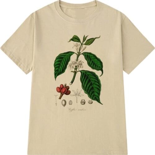 Kuakuayu HJN Coffee Plant Illustration Vintage T-Shirt Women Summer Casual Aesthetic Botanical Tee Shirt Coffee Lover Gift