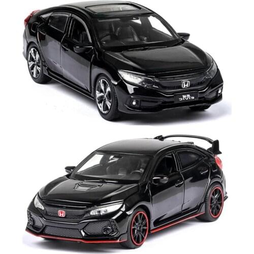 1:32 High Simulation Black CIVIC TYPE-R Diecasts Vehicles Metal Car Model Sound Light Collection Car Toy For Children Gift V117