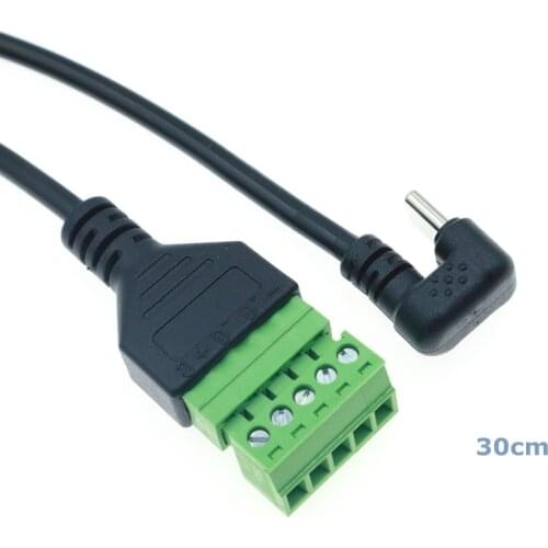 1 ft 180 Degree USB Type C Revolution 5-pin Female Bolt Screw Connector With Shield Terminal Connector Solderless Cable