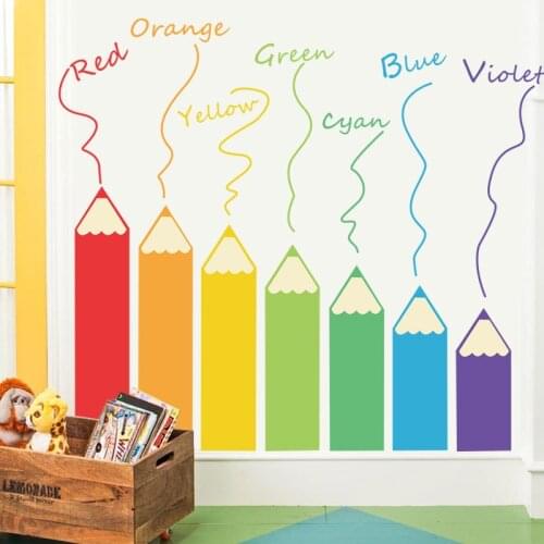 1 PC Cartoon Colorful Pencil Wall Stickers for Kindergarten Tutorial Class Wall Self-adhesive Painting Wallpaper Stickers Funny