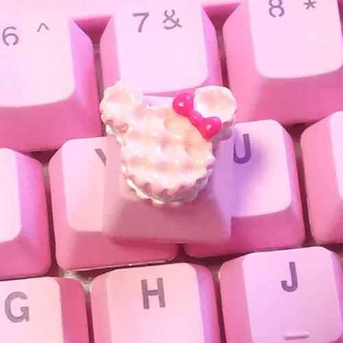 1pc Handmade Customized PBT Key Cap Personality Mechanical Keyboard Keycap For Beautiful Maiden pink Rabbit ear bow keycaps
