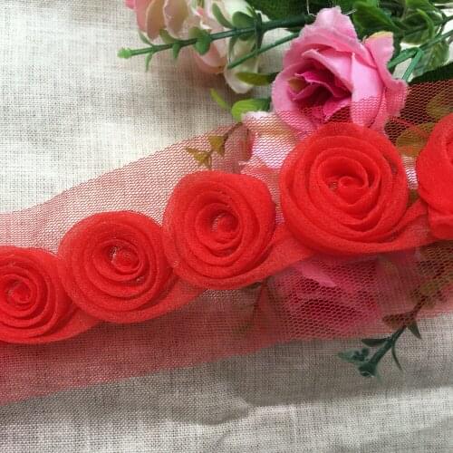 1yards/lot Tulle Flower Lace Chiffon Fabric Flowers For Headband Girls Hair Cloth Accessories Chiffon Flower Trim SC066