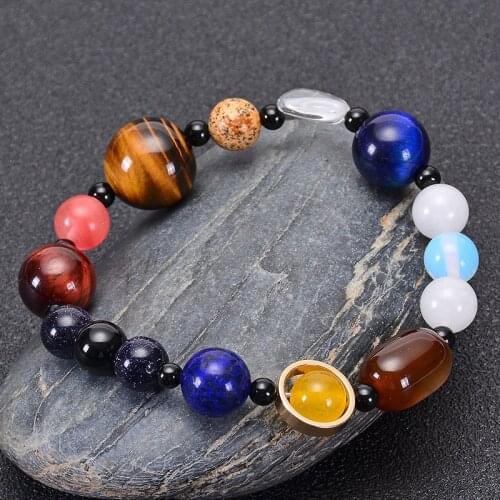 2019 Fashion Eight Planet Bracelet Universe Galaxy Solar System Planet Bracelet & Bangle Natural Blue Sand Women Men Jewelry