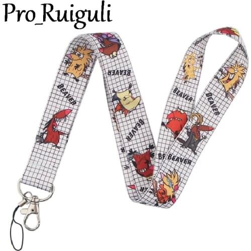 30pcs Angry Beavers Neck keychain necklace webbings ribbons Anime Cartoon Neck Strap Lanyard ID badge holder Keychain Lanyards