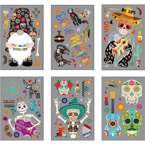 50LB Halloween Window Clings Gnome Skull Decorations Static Decals for Window Glass Wall Sticker Rave Party Supplies