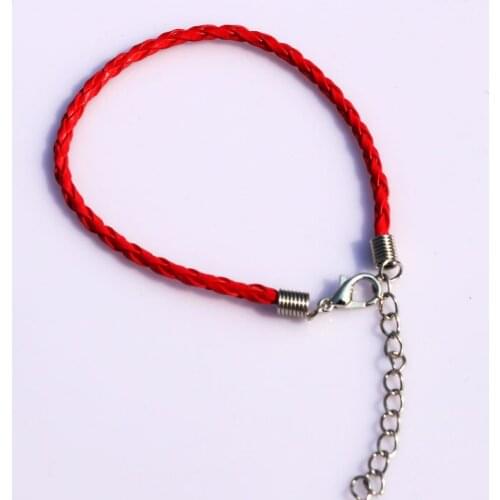 Free Shipping 100pcs 18cm Red Braided Leather Bracelet Cord For Jewelry Making Bracelets DIY Cords Materials With Lobster Clasps