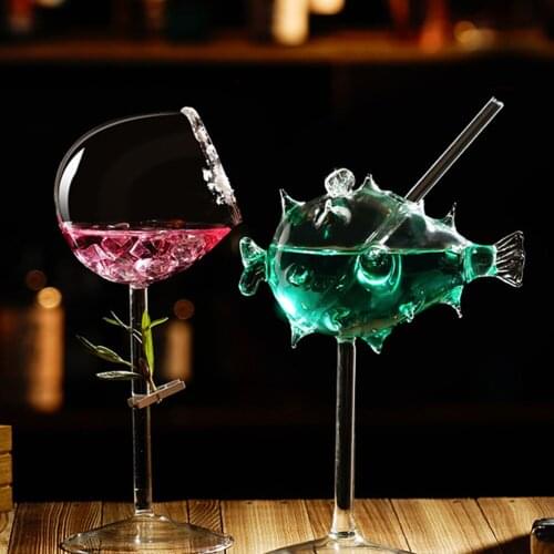 Creative Globefish Shape Cocktail Glass Transparent Glass Wine Cup Goblet Whiskey Beer Juice Cup Party Bar Drinking Cup