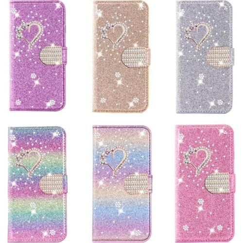 Love Rhinestones Phone Case For Samsung J3 J4 J5 J6 J7 J8 Prime Pro Plus 2017 2018 Leather Coque galaxy J330 J530 J730 TPU Cases