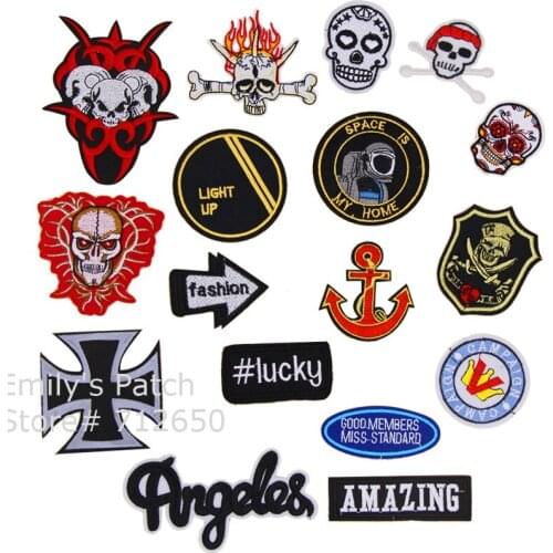 CPAM Shipping 10 pcs fashion skull badge Embroidered Iron on Motif Applique Hat Bag shoe Garment embroidery patch DIY accessory