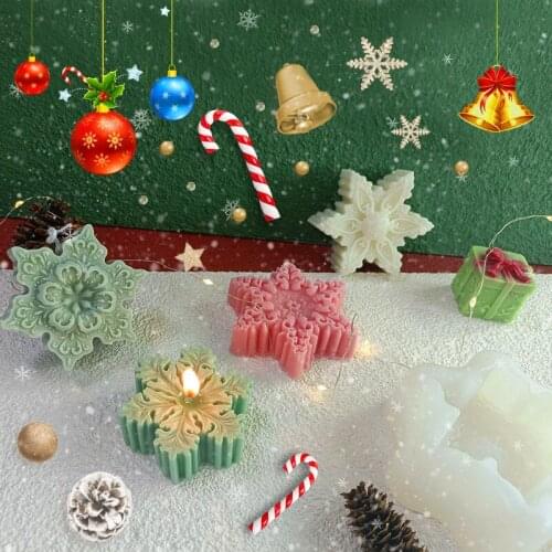 DIY 3D Christmas Snowflake Candle Silicone mould Snowflake hand soap silicone mold flower decoration Gypsum mould Cake mold