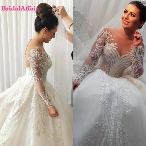 Elegant White Vestidos De Noiva Wedding Dress 2021 Newest Plus Size Long Sleeve Ball Gowns Bridal Gowns Custom made
