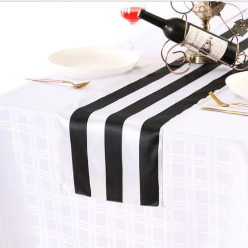 EMDKONI satin table runner modern simple black and white striped table runner fabric wedding tablecloth