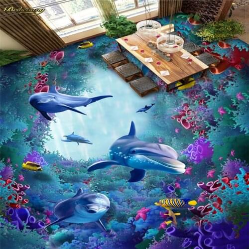 Beibehang Custom photo wallpaper wallpaper floor painted sea world seaweed coral dolphin 3D floor three-dimensional painting