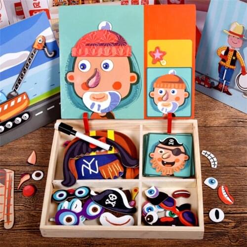 Montessori Early Childhood Education Toy Magnetic Puzzle Busy Board Cartoons Jigsaw Game Preschool Wooden Education Children Toy