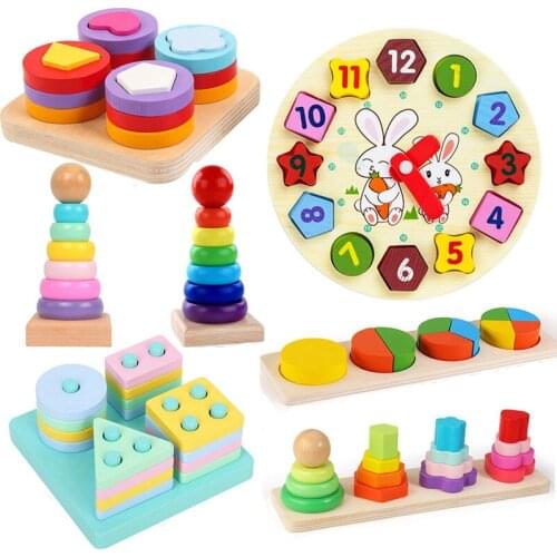 Montessori Toys Rainbow Wooden Blocks Color Shape Cognition Board Baby Early Learning Educational Toys For Children