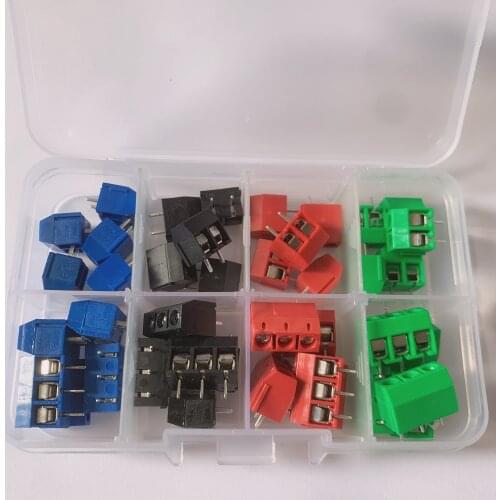 40 pieces/box KF301-2P-3P KF301-5.0 Screw 2Pin 5.0mm Straight Pin PCB Screw Terminal Block Connector Blue / green/Red / Black