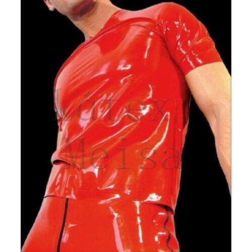 Red color casual latex t-shirt short sleeve for men