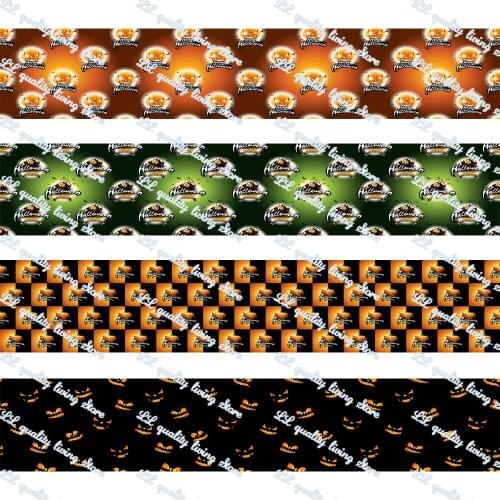 16-75mm Halloween Pumpkin Printed Grosgrain Ribbon/16mm Printed Elastic Foe Ribbons DIY Hair Bows Sewing Webbing 50 Yards