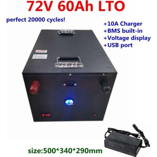 20000 cycles LTO 72V 60Ah Lithium Titanate battery pack with BMS for inverter solar system energy storage boat +10A Charger