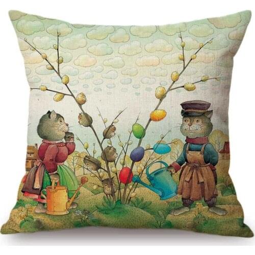 Cute Cartoon Lovely Easter Day Bunny Easter Egg Home Decor Sofa Throw Pillow Case Cotton Linen Car Cushion Cover For Children