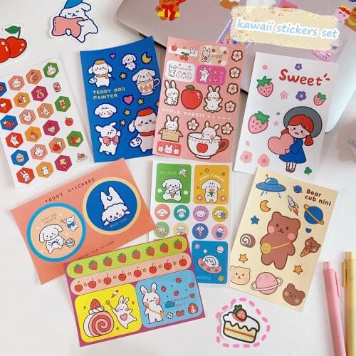 MINKYS New Arrival Kawaii Bear Rabbit Strawberry Girl Scrapbooking Decorative Stickers Set Cute Sticker Gift School Stationery